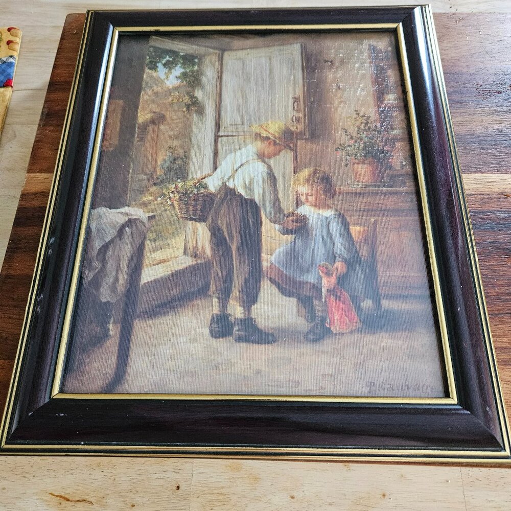 a cozy kitchen scene print on board in frame by Phillippe Francois Sauvage